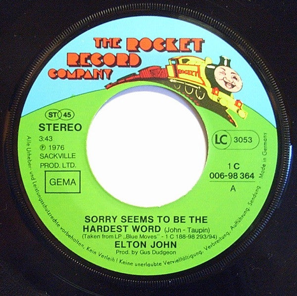 Elton John : Sorry Seems To Be The Hardest Word (7", Single)