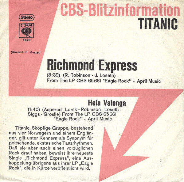 Titanic (3) : Richmond Express / Heia Valenga (7", Single)