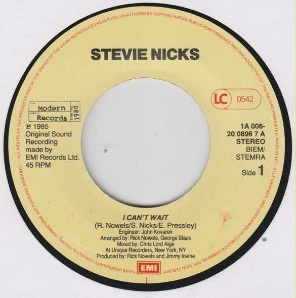 Stevie Nicks : I Can't Wait (7", Single)