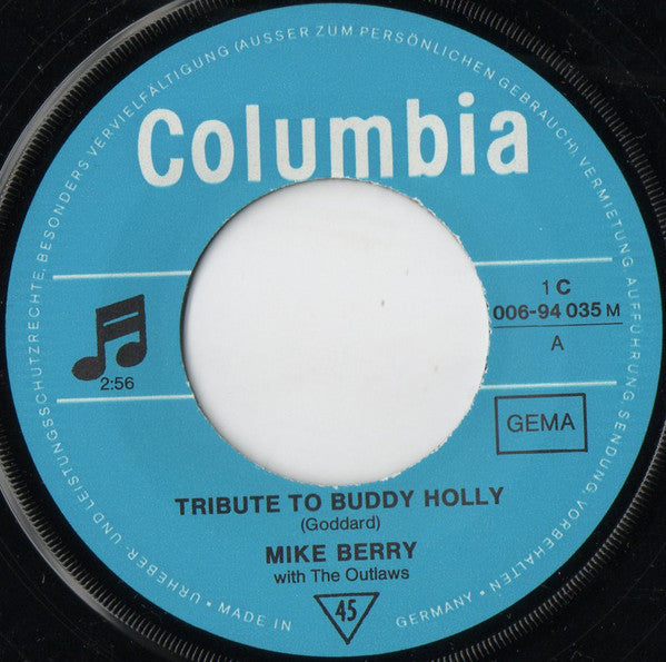 Mike Berry With The Outlaws (3) : Tribute To Buddy Holly (7", Single, Mono, RE)