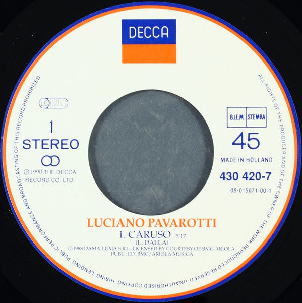 Luciano Pavarotti : Caruso (7", Single)