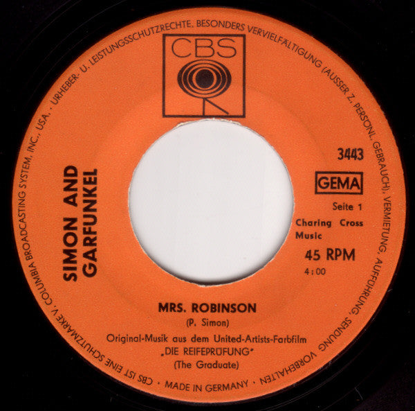 Simon & Garfunkel : Mrs. Robinson (7", Single)