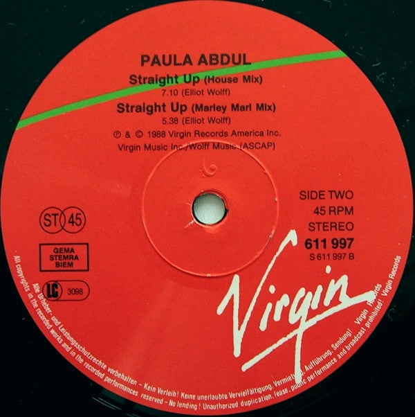 Paula Abdul : Straight Up (12", Single, Gre)