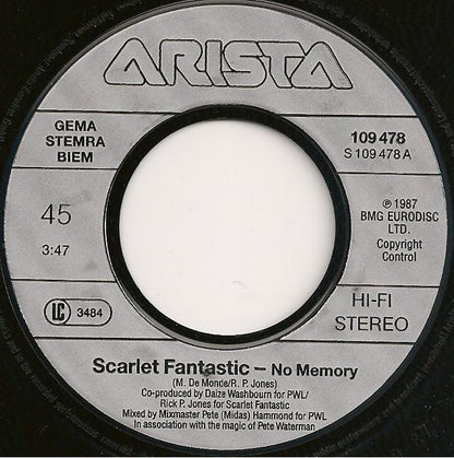 Scarlet Fantastic : No Memory (7", Single)