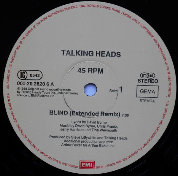 Talking Heads : Blind (12", Single)