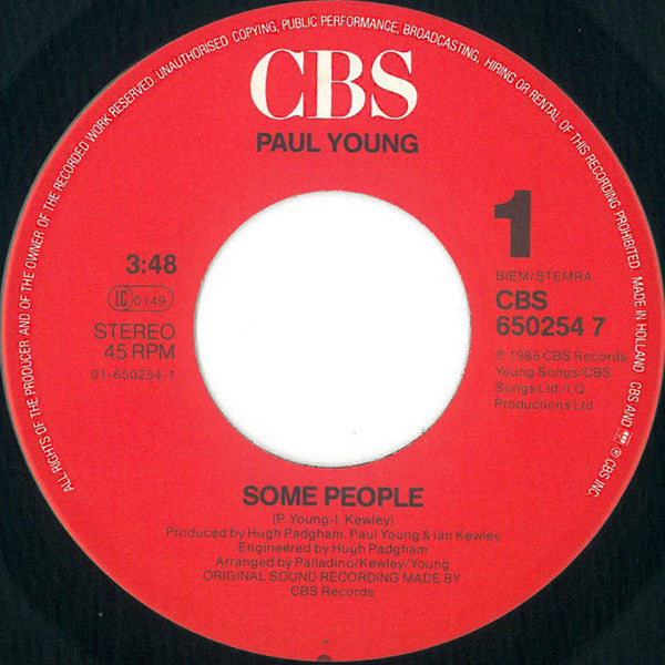 Paul Young : Some People (7", Single)