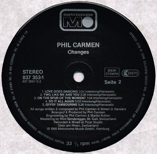 Phil Carmen : Changes (LP, Album)