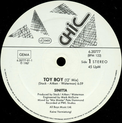 Sinitta : Toy Boy (12", Maxi)