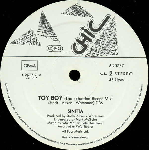 Sinitta : Toy Boy (12", Maxi)