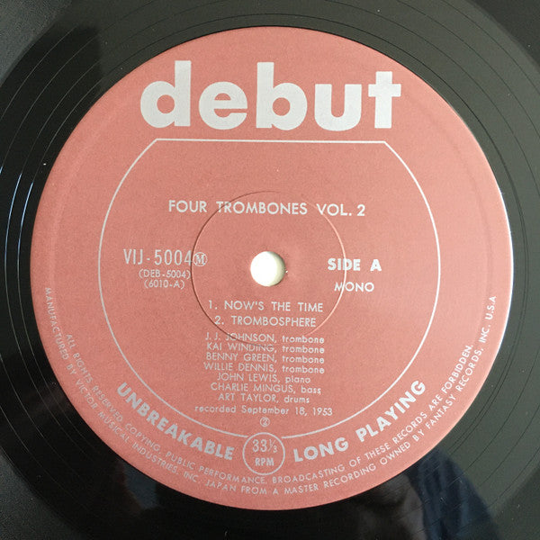 Four Trombones* - John Lewis (2) / Charlie Mingus* / J.J. Johnson / Kai Winding / Benny Green* / Willie Dennis : Four Trombones, Volume 2 (LP, Album, Mono, Ltd, RE)