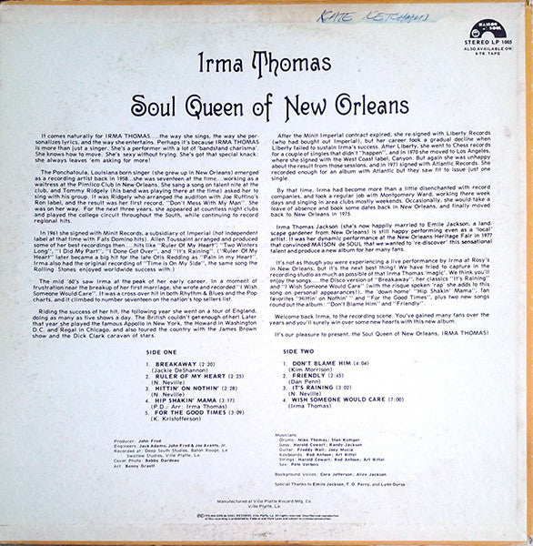 Irma Thomas : Soul Queen Of New Orleans (LP, Album)