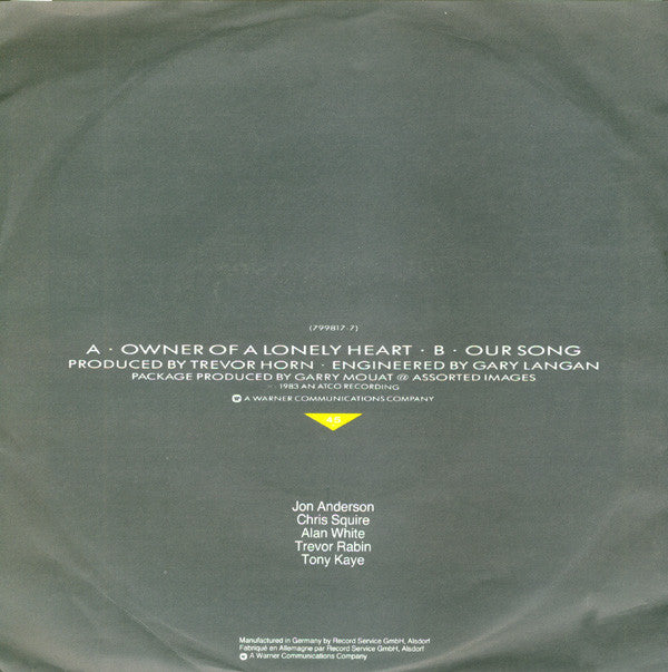 Yes : Owner Of A Lonely Heart (7", Single)
