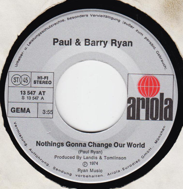 Paul & Barry Ryan : Nothings Gonna Change Our World (7", Single)