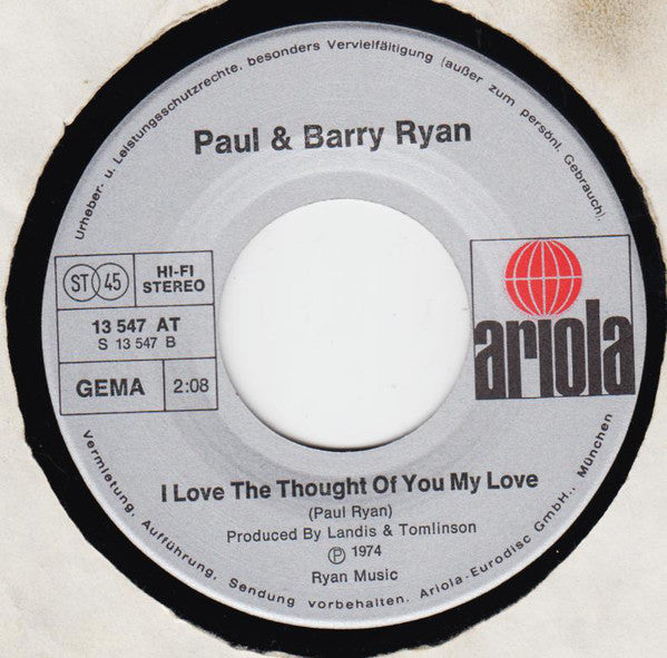 Paul & Barry Ryan : Nothings Gonna Change Our World (7", Single)