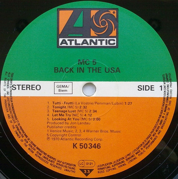 MC5 : Back In The USA (LP, Album, RE)