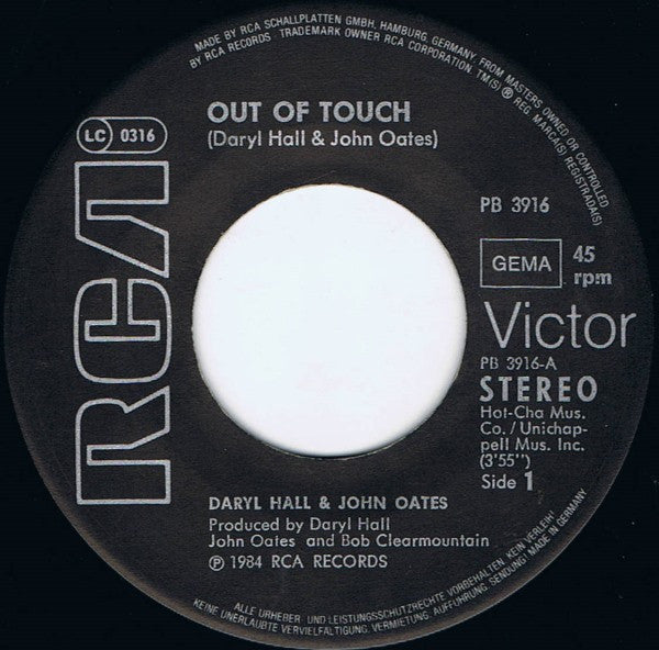 Daryl Hall & John Oates : Out Of Touch (7", Single)