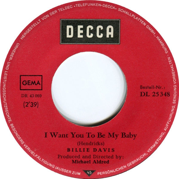 Billie Davis : I Want You To Be My Baby (7", Single)
