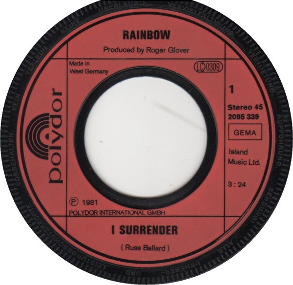 Rainbow : I Surrender (7", Single, Lar)