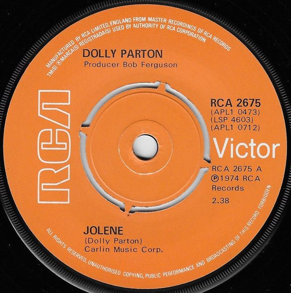 Dolly Parton : Jolene (7", Single, Ora)