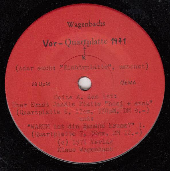 Various : Wagenbachs Vor-Quarkplatte 1971 (7", Promo)