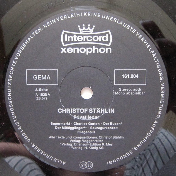 Christof Stählin : Privatlieder (LP, Album, RP, Gat)