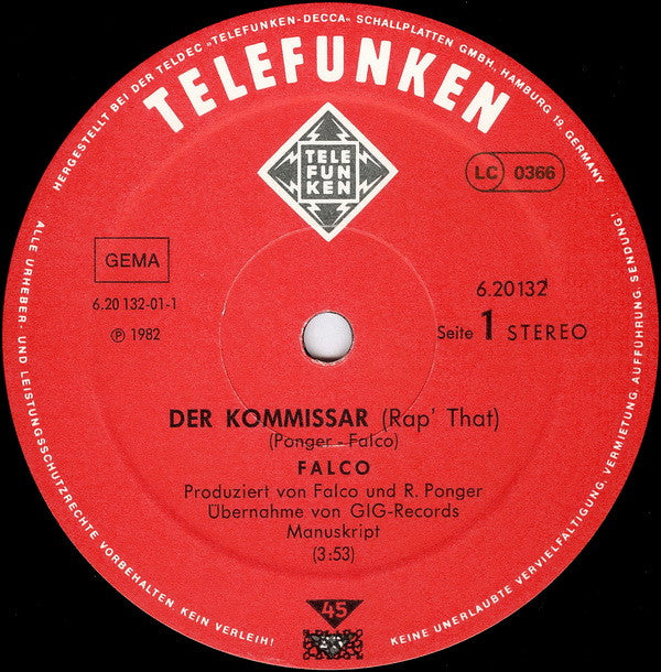 Falco : Der Kommissar / Helden Von Heute (12", Single, Red)