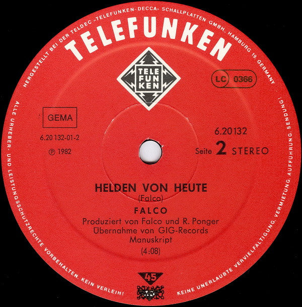 Falco : Der Kommissar / Helden Von Heute (12", Single, Red)