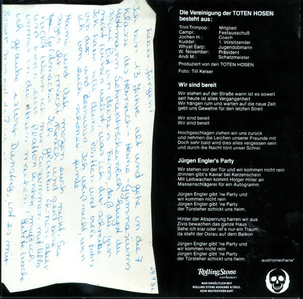 Die Toten Hosen : Wir Sind Bereit / Jürgen Engler's Party (7", Single, RE)
