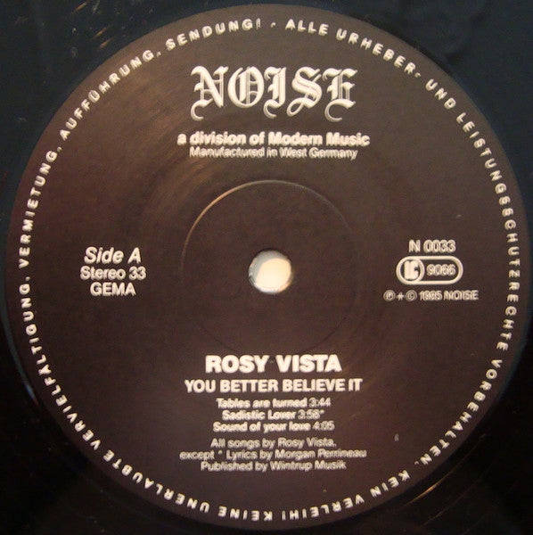 Rosy Vista : You Better Believe It (12", MiniAlbum)