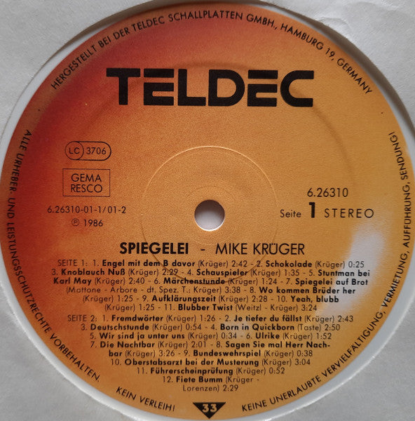 Mike Krüger : Spiegelei (LP, Album, Whi)
