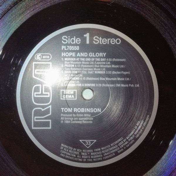 Tom Robinson : Hope And Glory (LP, Album, Gat)