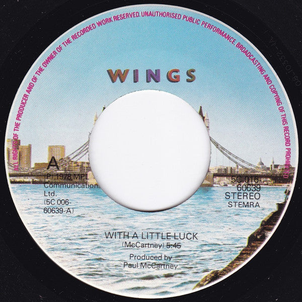 Wings (2) : With A Little Luck (7", Single)