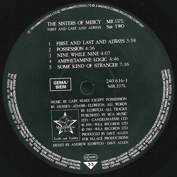 The Sisters Of Mercy : First And Last And Always (LP, Album)