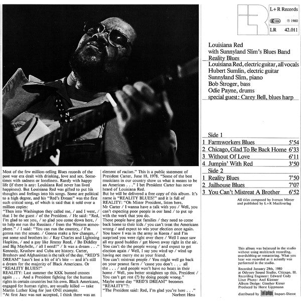 Louisiana Red With Sunnyland Slim Blues Band & Carey Bell : Reality Blues (LP, Album)