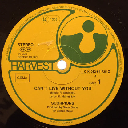 Scorpions : Can't Live Without You (12", Maxi)
