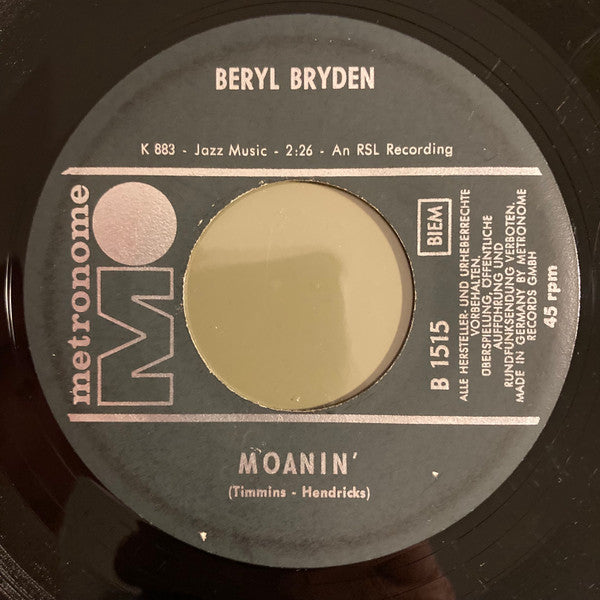 Beryl Bryden : Moanin' / I'm Movin' On (7")