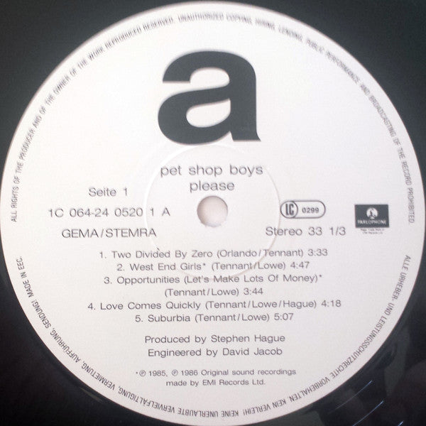 Pet Shop Boys : Please (LP, Album)