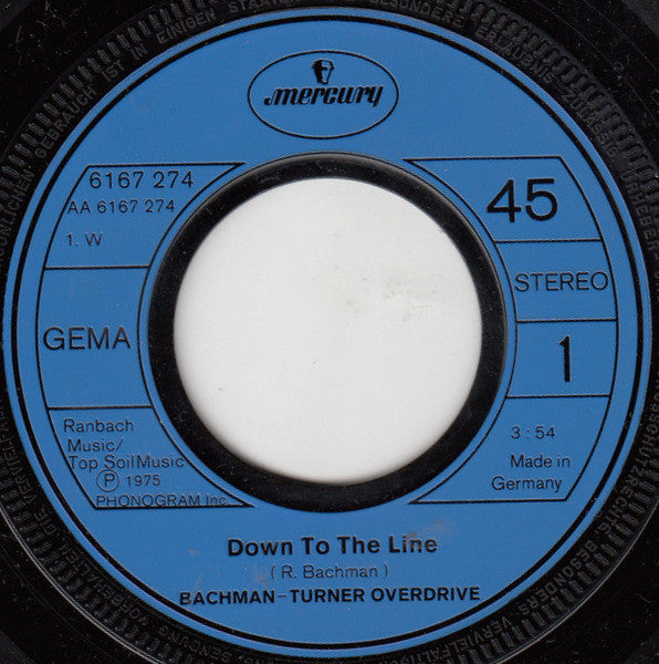 Bachman-Turner Overdrive : Down To The Line (7", Single)