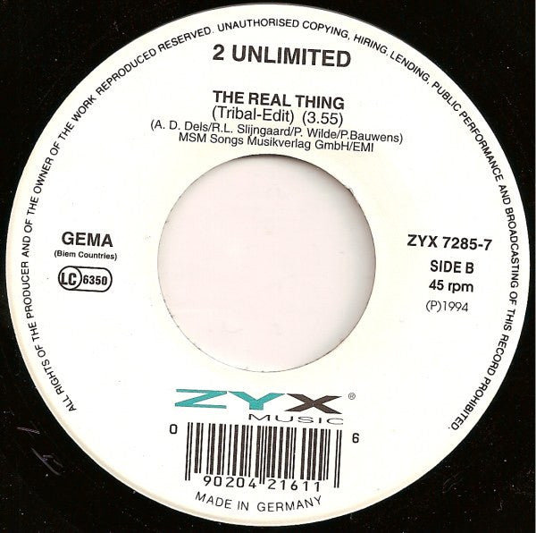 2 Unlimited : The Real Thing (7", Single)