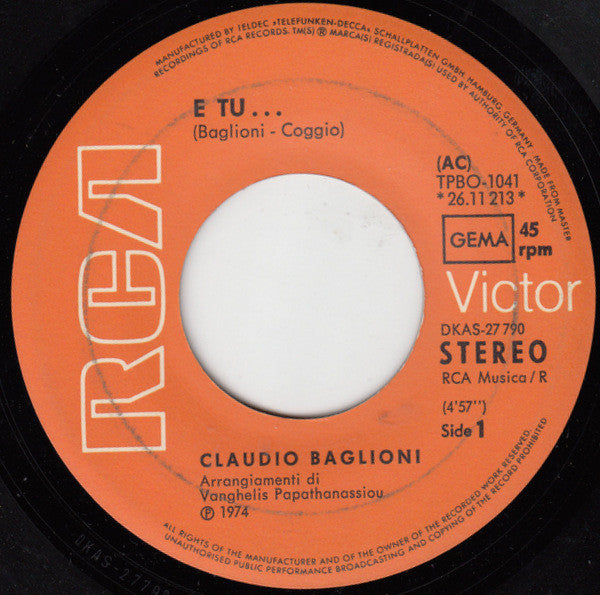 Claudio Baglioni : E Tu... (7", Single)
