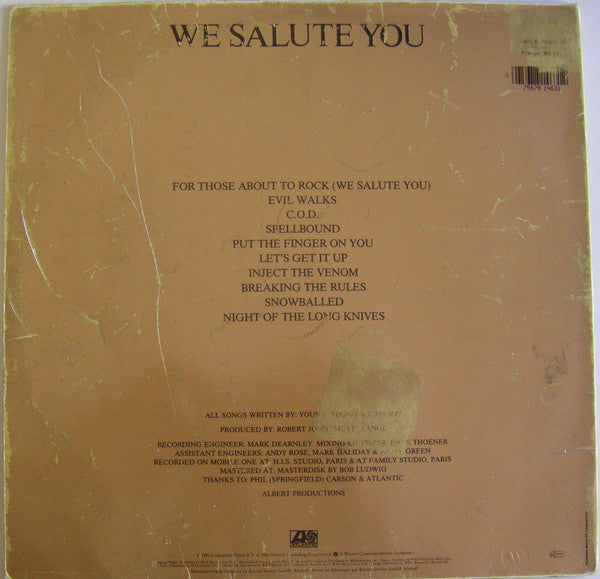 AC/DC : For Those About To Rock (We Salute You) (LP, Album, Gat)