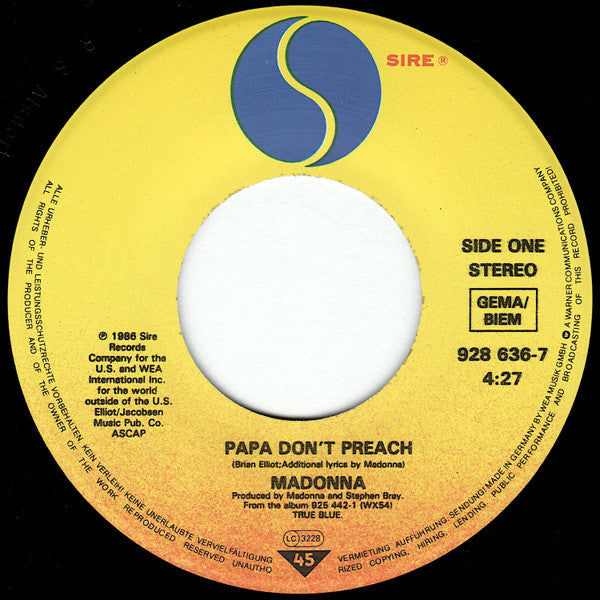 Madonna : Papa Don't Preach (7", Single, JK )