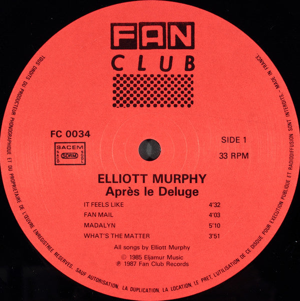 Elliott James Murphy* : Après Le Déluge (LP, Album)