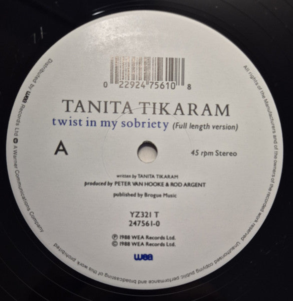 Tanita Tikaram : Twist In My Sobriety (Full Length Version) (12", Single)