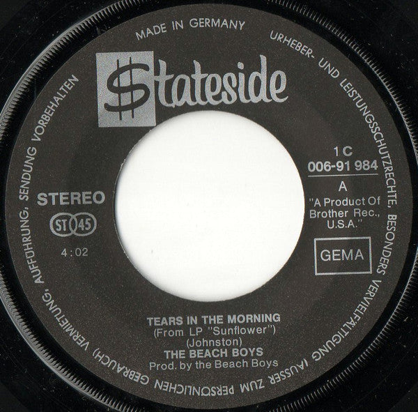 The Beach Boys : Tears In The Morning (7", Single)