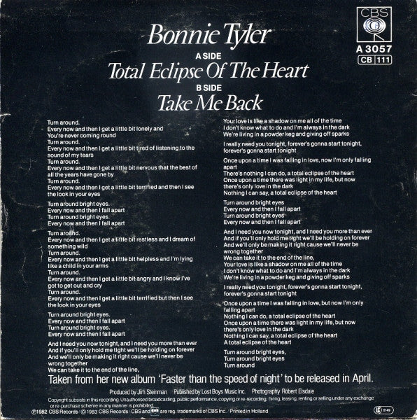 Bonnie Tyler : Total Eclipse Of The Heart (7", Single)