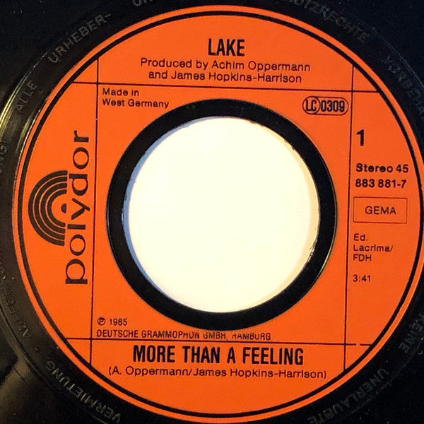 Lake (2) : More Than A Feeling (Special Remix) (7", Single)