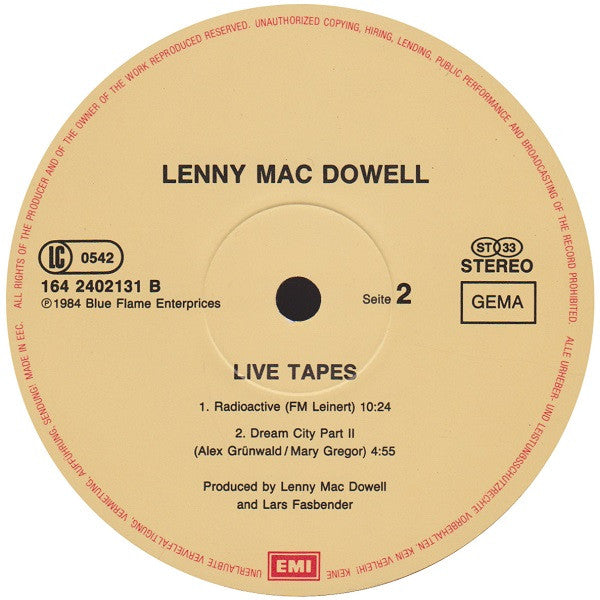 Lenny Mac Dowell : Live Tapes (2xLP, Album)