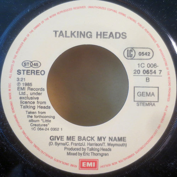 Talking Heads : The Lady Don't Mind (7", Single)