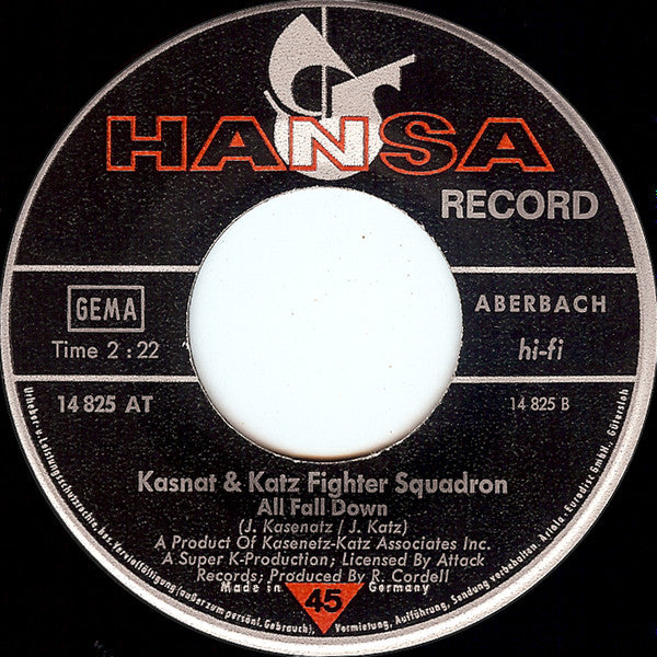 Kasnat & Katz Fighter Squadron : Picken' Up Sticks (7", Single, Mono)